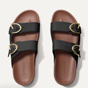 Rothy's Black Sandals with Gold Accents